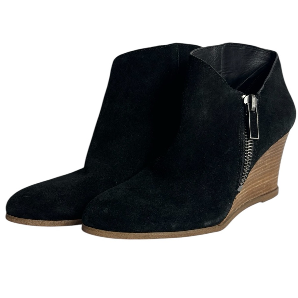 1. State Black Suede Wedge Booties